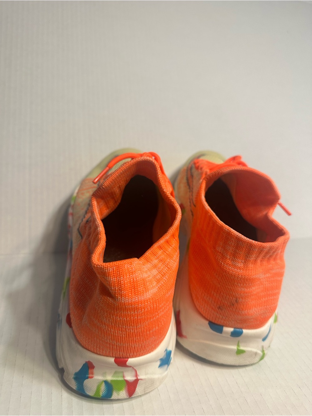 Neon Orange and Lemon Knit Women's Athletic Sneakers - Picture 8 of 13